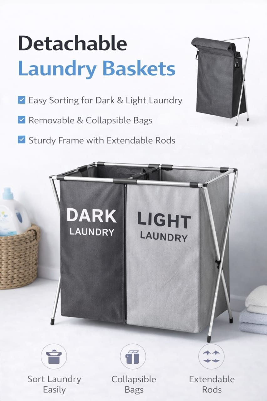 DOUBLE POCKET LAUNDRY HAMPER
