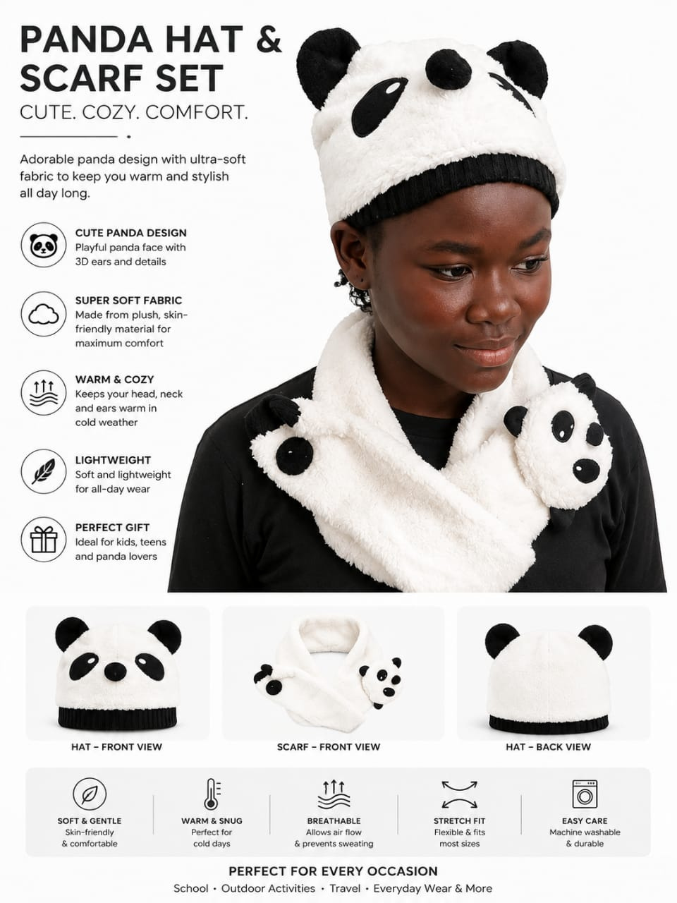 PANDA HAT & SCARF SET